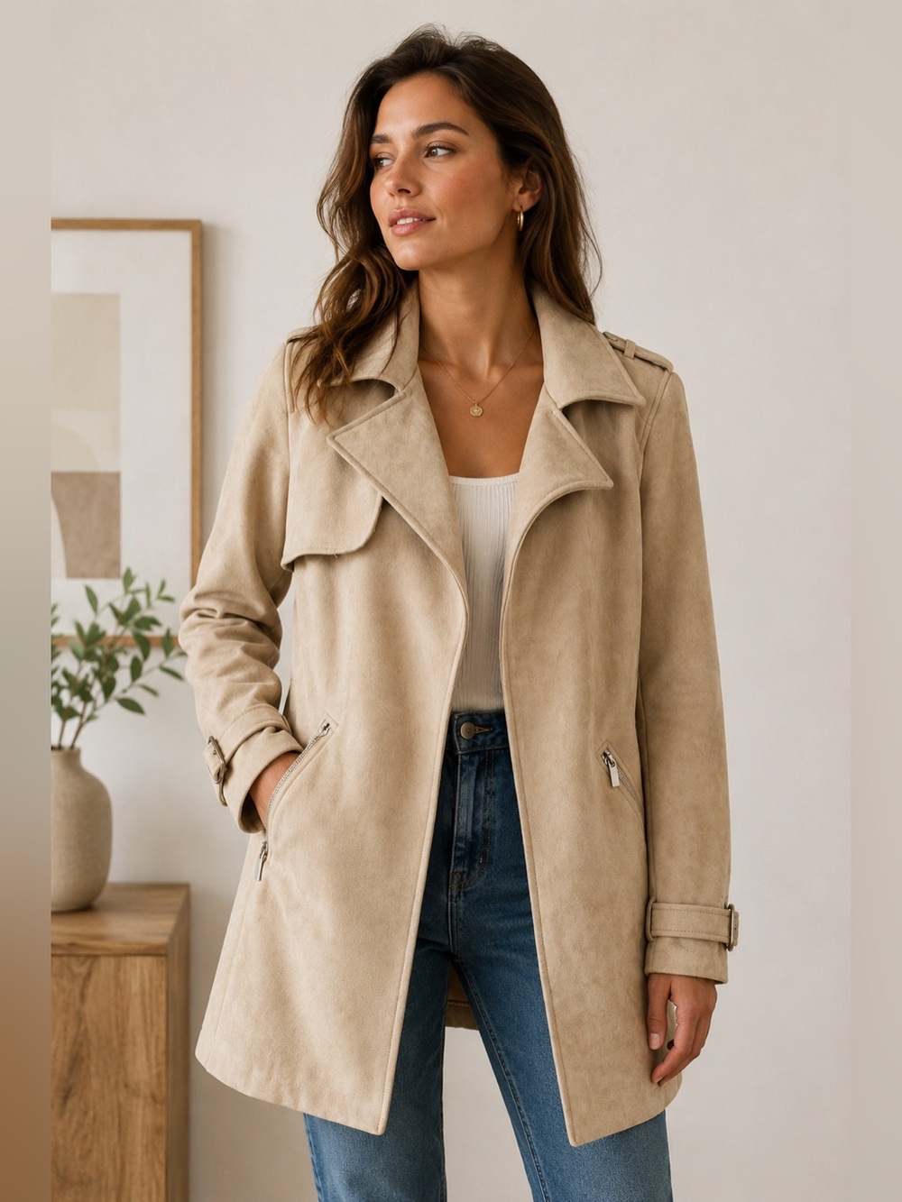 Magaschoni Suede Trench Coat in Tan